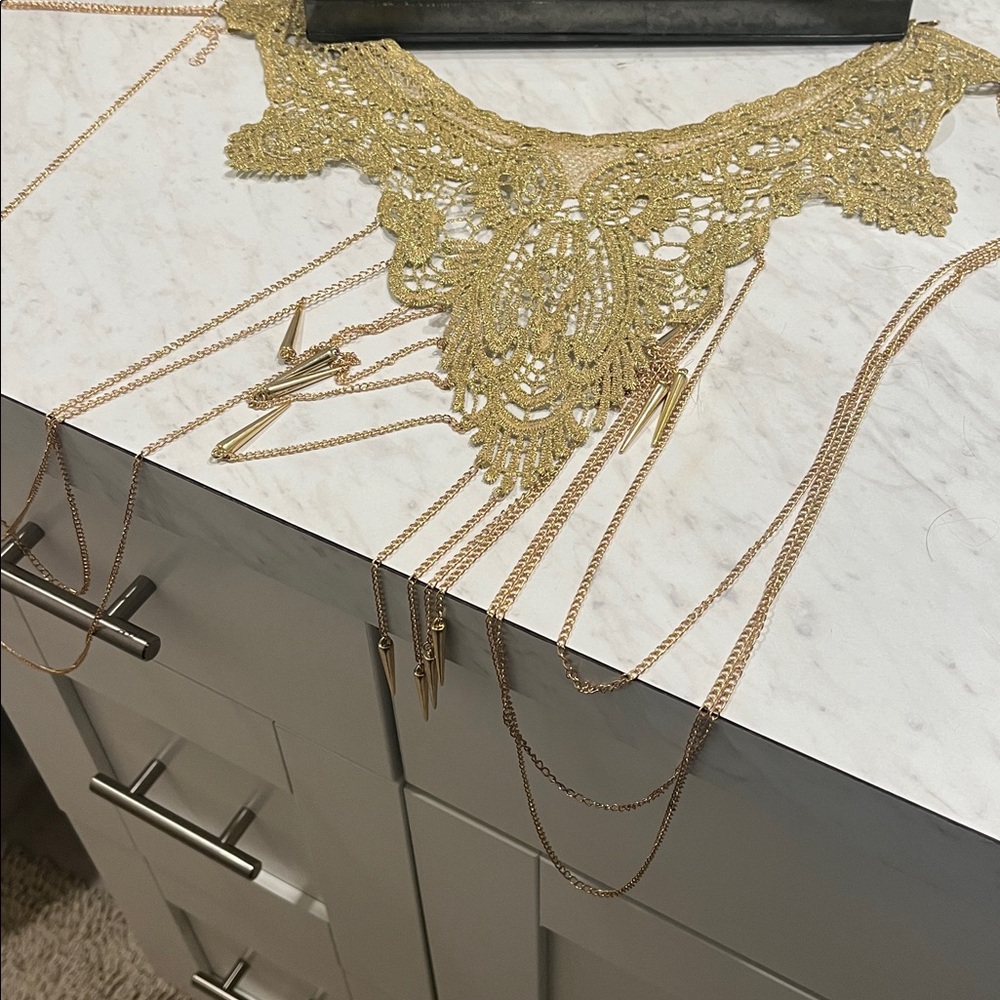 Elegant Gold Lace and body chain- Great Gatsby costume necklace